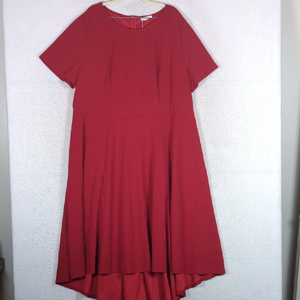 Holipick Women's Maroon Casual Short Sleeve Midi Dress Size 24W